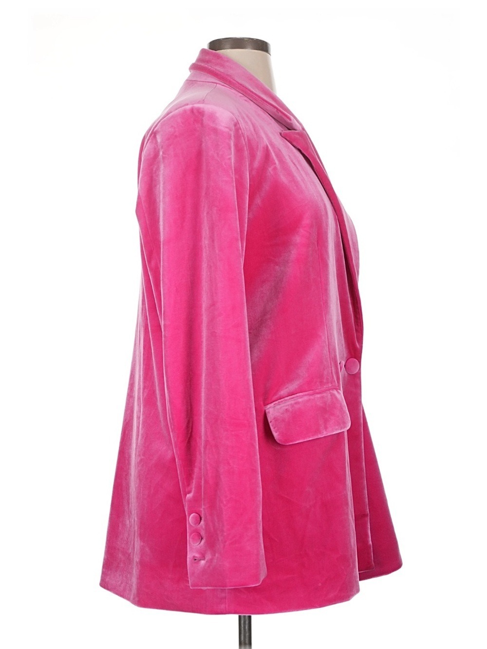 Good American Bright Pink Velvet Double-Breasted Blazer - Picture 3 of 5